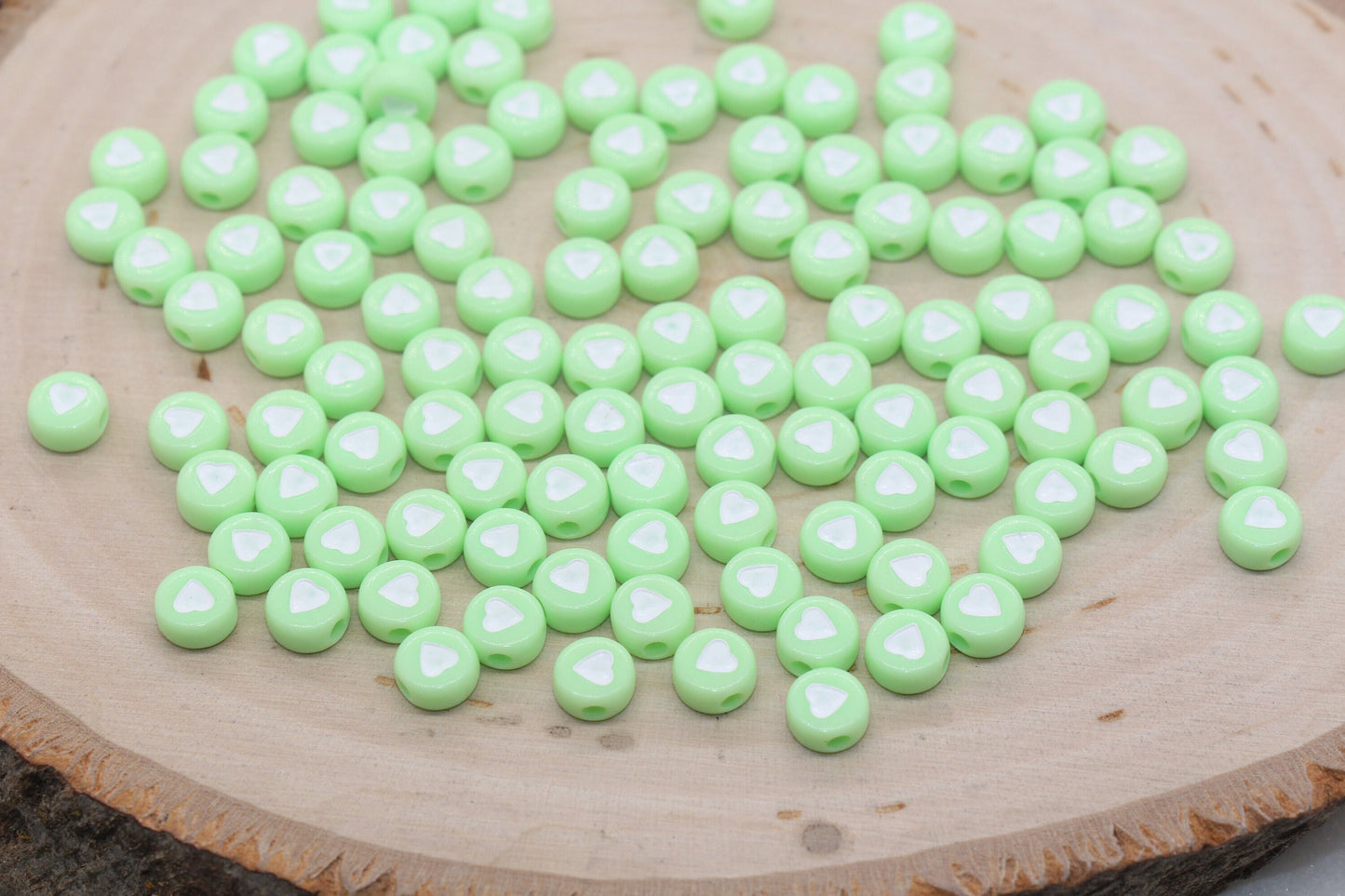 Pastel Green Heart Beads, Green Heart Beads, Acrylic Heart Symbol Beads, Plastic Round Heart Beads, Bead for Bracelets, 7mm #3143