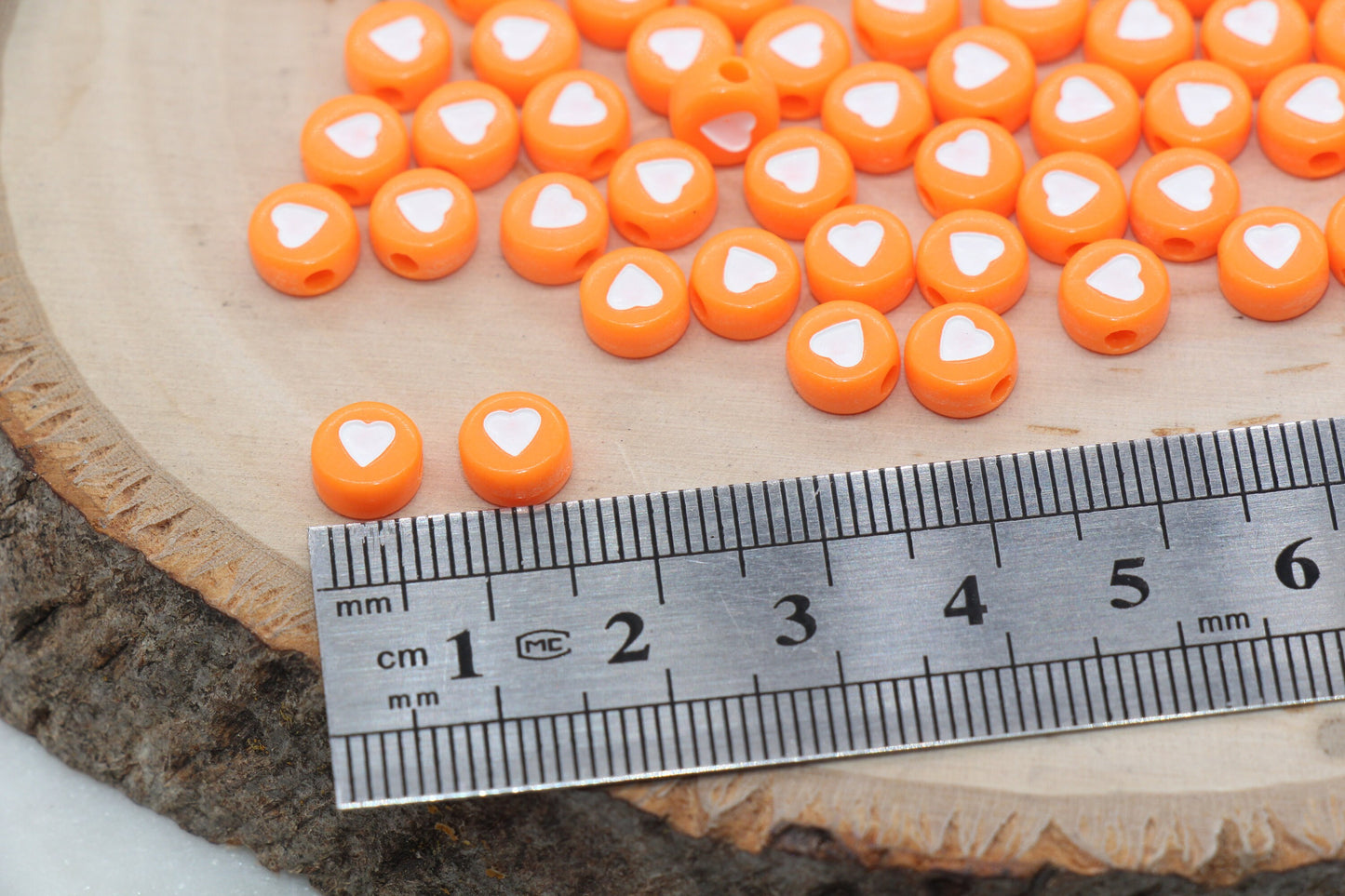 Pastel Orange Heart Beads, Yellow Orange Beads, Acrylic Heart Symbol Beads, Plastic Round Heart Beads, Bead for Bracelets, 7mm #3144