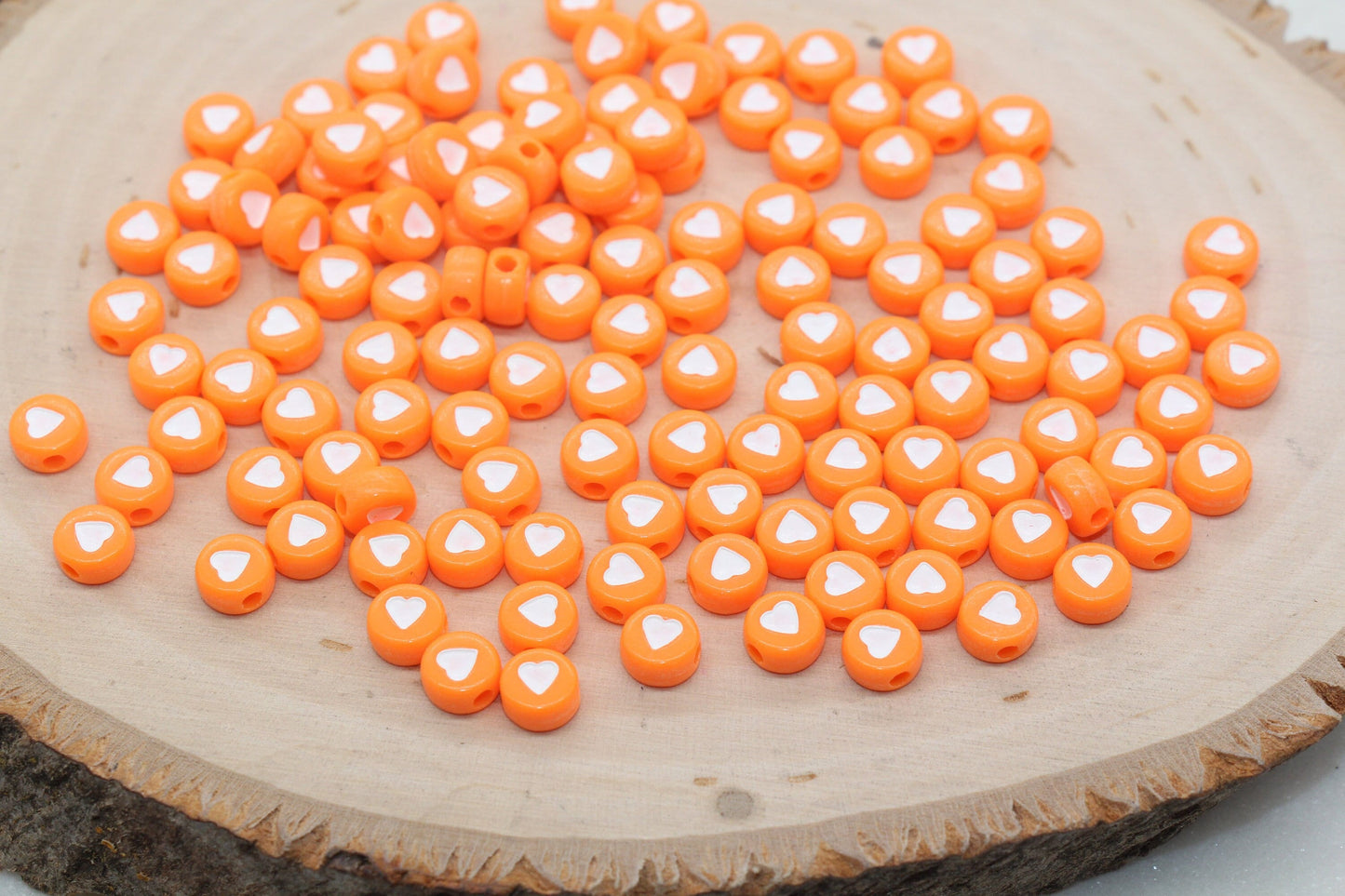 Pastel Orange Heart Beads, Yellow Orange Beads, Acrylic Heart Symbol Beads, Plastic Round Heart Beads, Bead for Bracelets, 7mm #3144