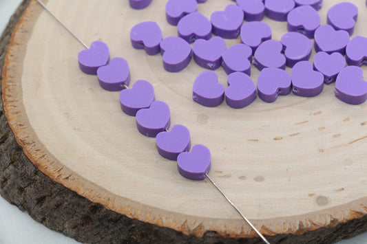 Purple Heart Polymer Clay Beads, Valentines Day Heart Shape Clay Round Beads, Loose Beads, Jewelry Beads, Beads for Bracelet #448