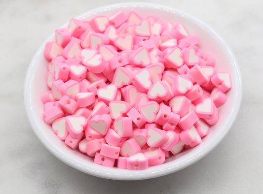 Pink Heart Polymer Clay Beads, Valentines Day Heart Shape Clay Round Beads, Loose Beads, Jewelry Beads, Beads for Bracelet #450