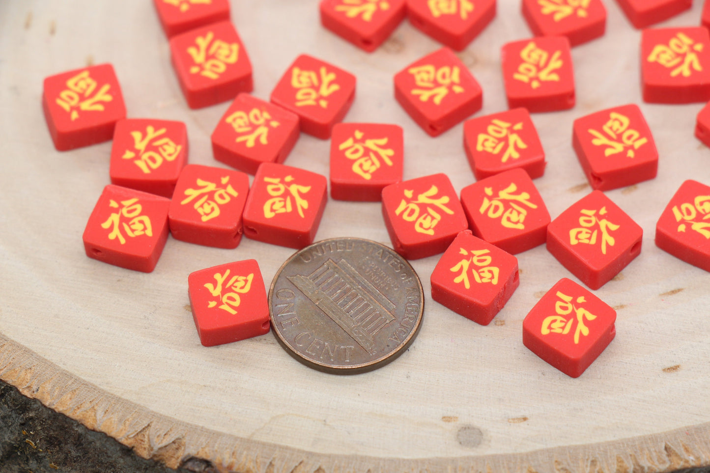 Chinese Character "Lucky" Polymer Clay Beads, Fu Character Clay Beads, Bead for Bracelets #454