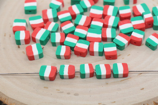 Italy Flag Clay Beads, Country Flag Clay Beads, Green, White and Red Flag Polymer Clay Beads, Clay Jewelry Beads #455