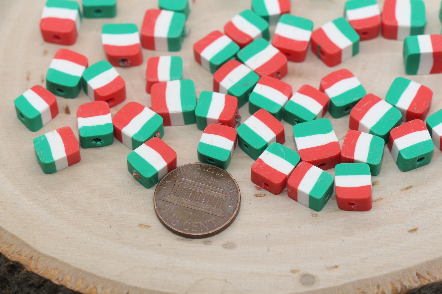 Italy Flag Clay Beads, Country Flag Clay Beads, Green, White and Red Flag Polymer Clay Beads, Clay Jewelry Beads #455