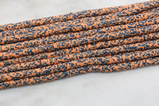 6mm Orange and Blue Mix Speckled Heishi Beads, Dotted Polymer Clay Disc Beads, African Disc Beads, Bracelet Beads, Full Strand #635