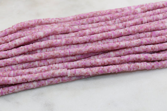 6mm Brown and Pink Mix Speckled Heishi Beads, Dotted Polymer Clay Disc Beads, African Disc Beads, Bracelet Beads, Full Strand #637