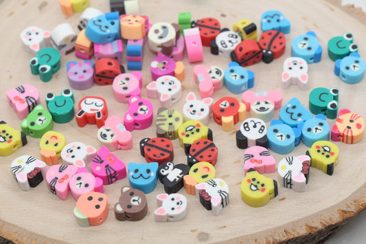Mix Animal Polymer Clay Beads, Animal Themed Beads, Bear, Cat, Assorted Animal Beads, Loose Beads, Beads for Bracelet, Jewelry Beads, #422