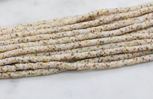 6mm Brown and Pink Mix Speckled Heishi Beads, Dotted Polymer Clay Disc Beads, African Disc Beads, Bracelet Beads, Full Strand #644