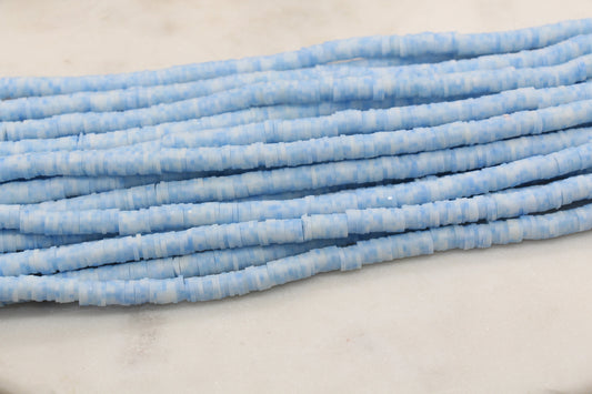 6mm Blue Speckled Heishi Beads, Dotted Polymer Clay Disc Beads, African Disc Beads, Bracelet Beads, Full Strand #650