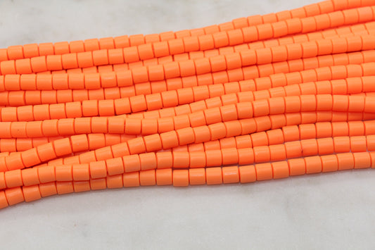 6mm Wide Column Chunky Polymer Clay Beads, Neon Orange Heishi Spacer Beads, Clay Tube Beads, Barrel Beads Heishi Beads #654
