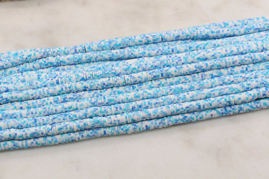 6mm Blue Speckled Heishi Beads, Dotted Polymer Clay Disc Beads, African Disc Beads, Bracelet Beads, Full Strand #660
