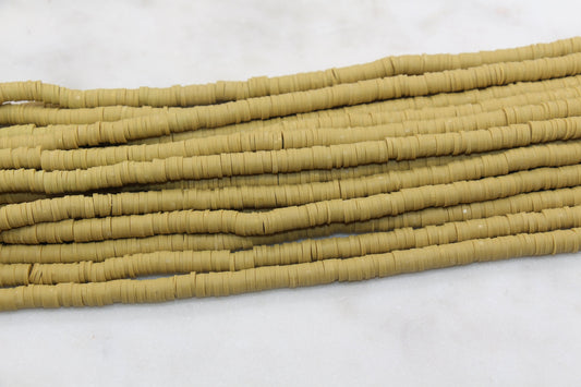 6mm Wild Grass Green Heishi Beads, Green Polymer Clay Disc Beads, African Disc Beads, Bracelet Beads, Full Strand #666