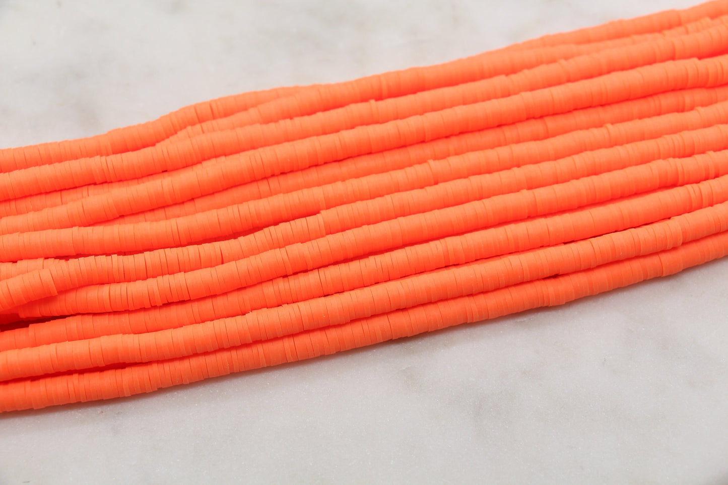 6mm Neon Orange Heishi Beads, Orange Polymer Clay Disc Beads, African Disc Beads, Bracelet Beads, Full Strand #668