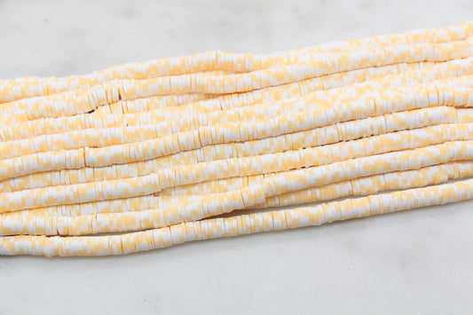 6mm Light Orange Speckled Heishi Beads, Dotted Polymer Clay Disc Beads, African Disc Beads, Bracelet Beads, Full Strand #670