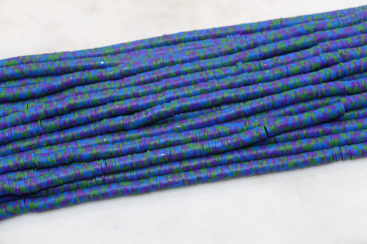 6mm Blue Purple and Green Mix Speckled Heishi Beads, Dotted Polymer Clay Disc Beads, African Disc Beads, Bracelet Beads, Full Strand #671