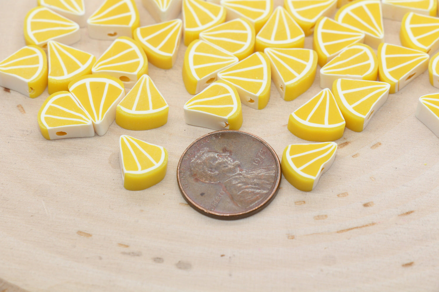Lemon Polymer Clay Beads, Triangle Shape Lemon Beads, Sliced Lemon Beads, Bead for Bracelets, Jewelry Beads #437