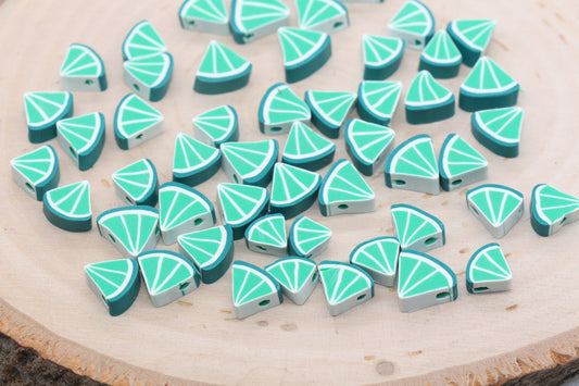 Lime Polymer Clay Beads, Triangle Shape Lime Beads, Sliced Lime Beads, Bead for Bracelets, Jewelry Beads #439