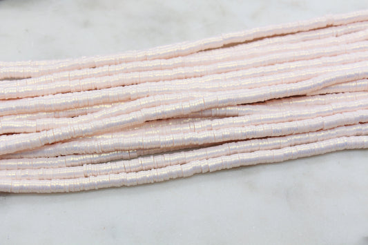 6mm Shimmer Light Pink Color Polymer Clay Disc Beads, Shiny Pink Heishi Beads, African Disc Beads, Vinyl Heishi, Full Strand #685