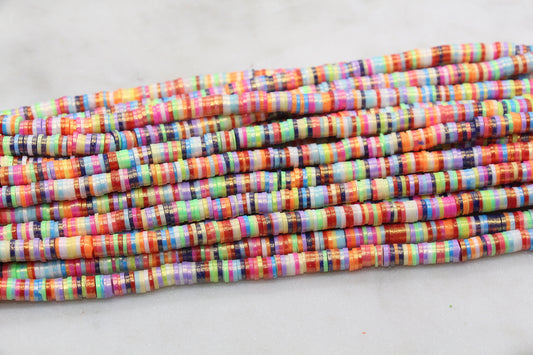 6mm Shimmer Mix Color Polymer Clay Disc Beads, Shiny Multicolor Heishi Beads, African Disc Beads, Vinyl Heishi, Full Strand #692