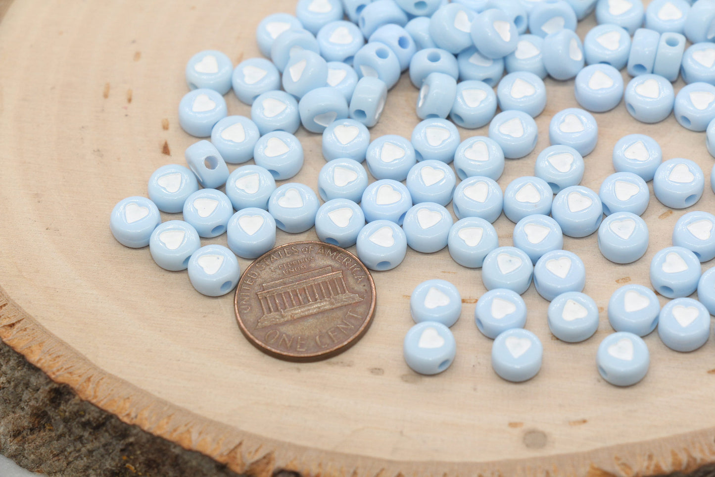 Pastel Blue Heart Beads, Blue Heart Beads, Acrylic Heart Symbol Beads, Plastic Round Heart Beads, Bead for Bracelets, 7mm#3142