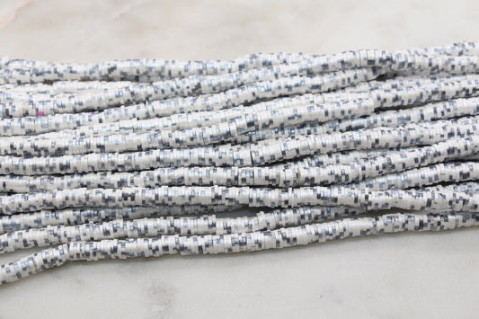 6mm Shimmer Speckled Polymer Clay Disc Beads, Shiny Black Dotted Heishi Beads, African Disc Beads, Vinyl Heishi, Full Strand #695