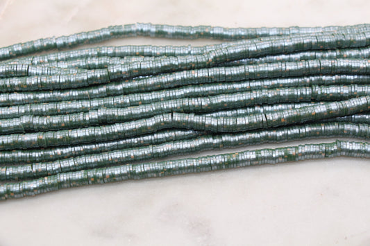 6mm Shimmer Mix Speckled Polymer Clay Disc Beads, Shiny Green Dotted Heishi Beads, African Disc Beads, Vinyl Heishi, Full Strand #697