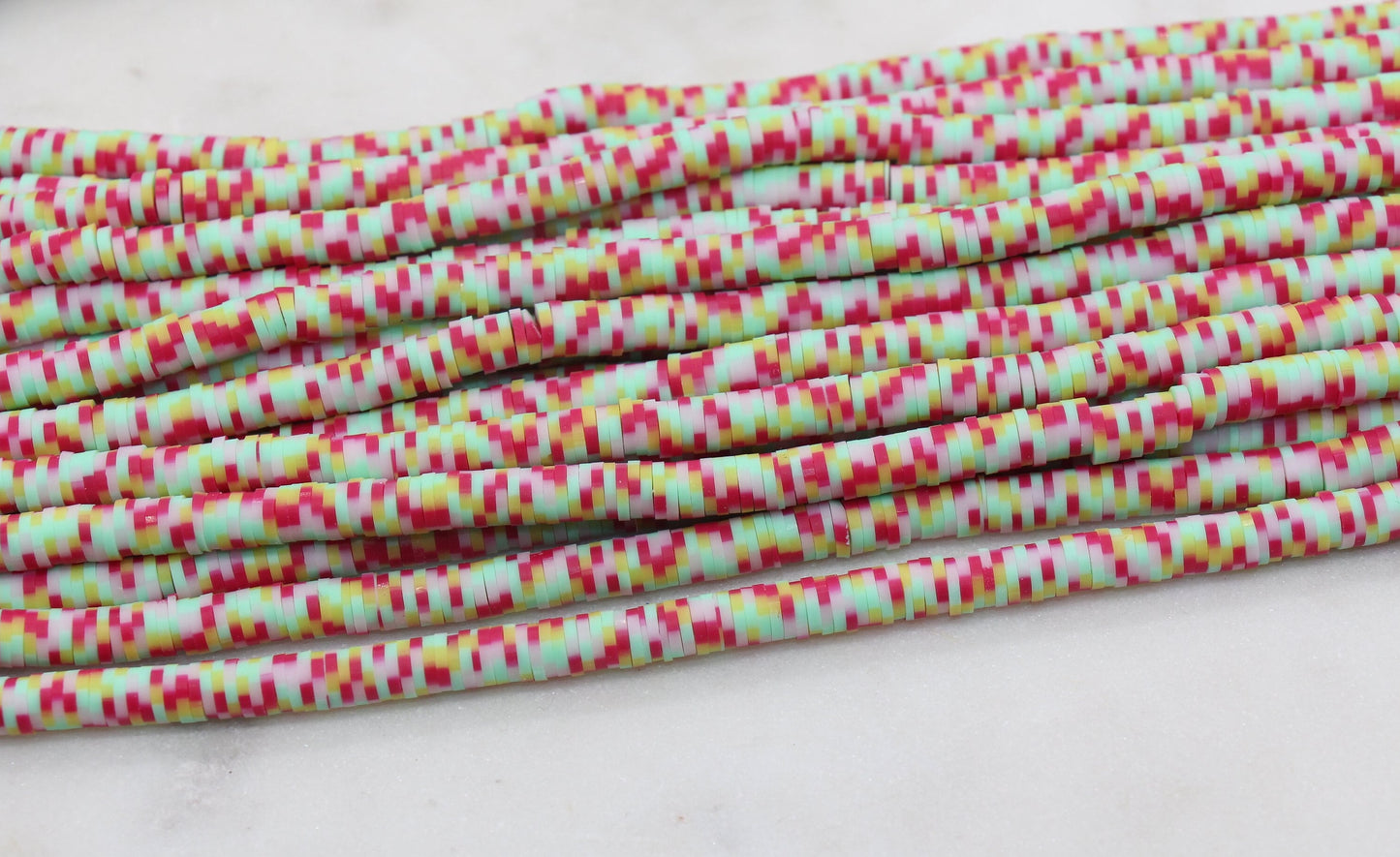 6mm Mix Speckled Heishi Beads, Dotted Polymer Clay Disc Beads, African Disc Beads, Bracelet Beads, Full Strand #643