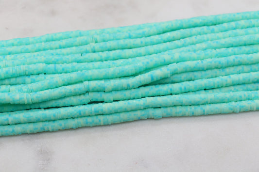 6mm Blue and Green Mix Speckled Heishi Beads, Dotted Polymer Clay Disc Beads, African Disc Beads, Bracelet Beads, Full Strand #646