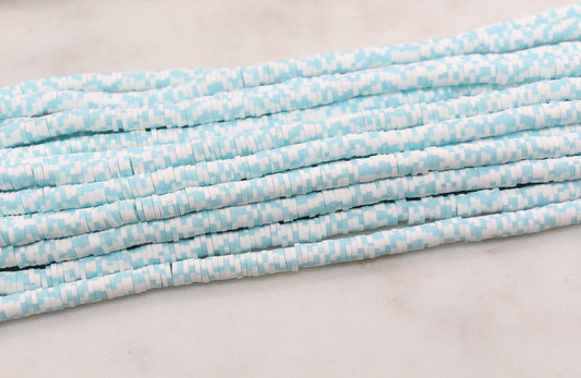 6mm Baby Blue Speckled Heishi Beads, Dotted Polymer Clay Disc Beads, African Disc Beads, Bracelet Beads, Full Strand #659