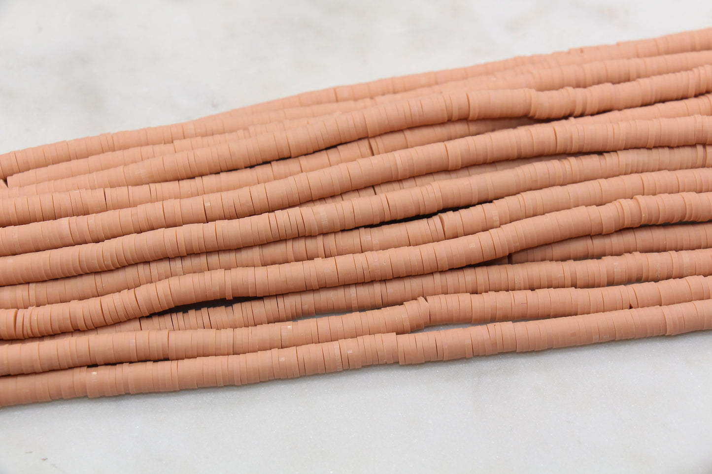 6mm Deep Peach Heishi Beads, Green Polymer Clay Disc Beads, African Disc Beads, Bracelet Beads, Full Strand #667