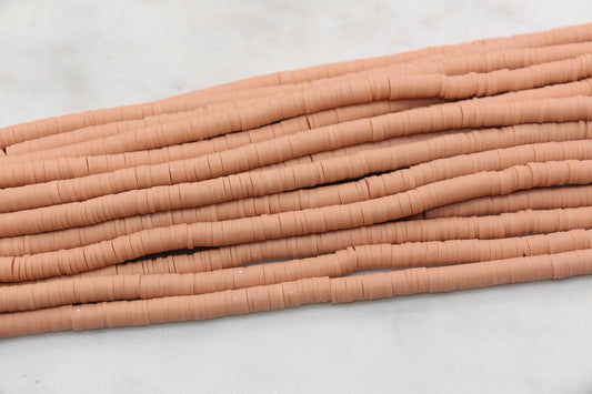 6mm Deep Peach Heishi Beads, Green Polymer Clay Disc Beads, African Disc Beads, Bracelet Beads, Full Strand #667