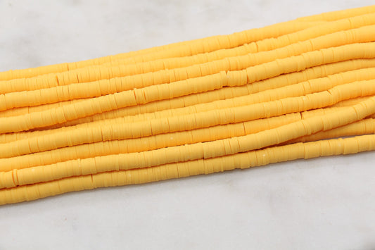 6mm Golden Yellow Heishi Beads, Yellow Polymer Clay Disc Beads, African Disc Beads, Vinyl Heishi, Bracelet Clay Beads, Full Strand #677