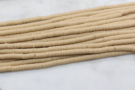 6mm Tan Heishi Beads, Polymer Clay Disc Beads, African Disc Beads, Vinyl Heishi, Bracelet Clay Beads, Full Strand #678