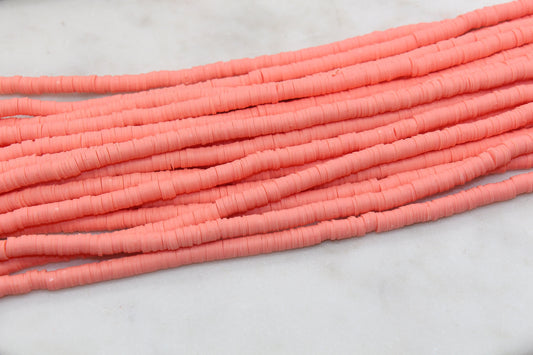 6mm Flamingo Heishi Beads, Polymer Clay Disc Beads, African Disc Beads, Vinyl Heishi, Bracelet Clay Beads, Full Strand #680