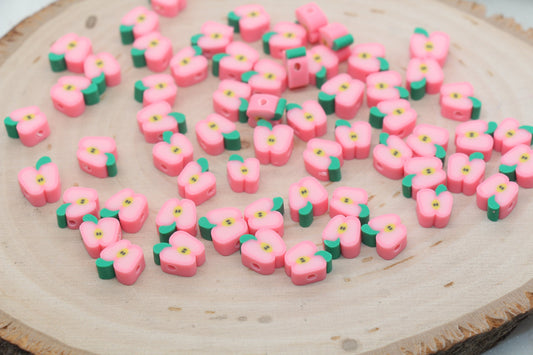 Pink Apple Polymer Clay Beads, Fruit Cane Beads, Red Apple Clay Beads, Sliced Apple Beads, Jewelry Beads, Bracelet Beads #458
