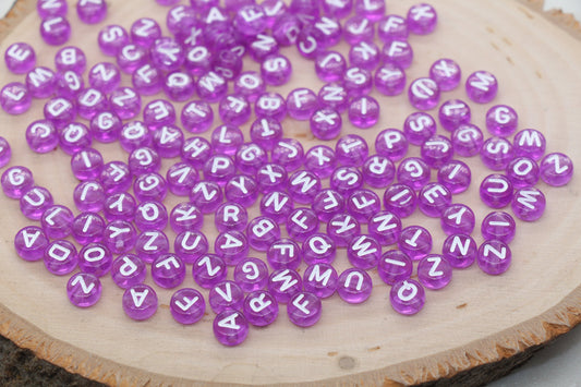Orchid Purple Alphabet Letter Beads, Translucent Acrylic Purple Letters Beads, Round Acrylic Beads, Mix Letters Beads, Name Beads 7mm #3160