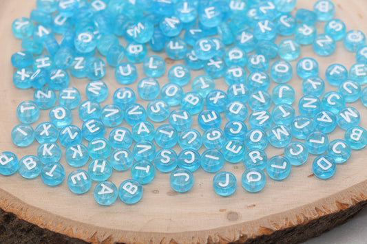 Ocean Blue Alphabet Letter Beads, Translucent Acrylic Blue Letters Beads, Round Acrylic Beads, Mix Letters Beads, Name Beads 7mm #3164