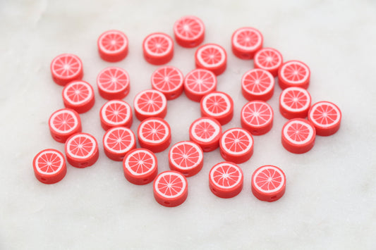 Red Citrus Polymer Clay Beads, Citrus Fruit Beads, Red Lemon Clay Beads, Bracelet Jewelry Beads, Loose Polymer Clay Beads #469