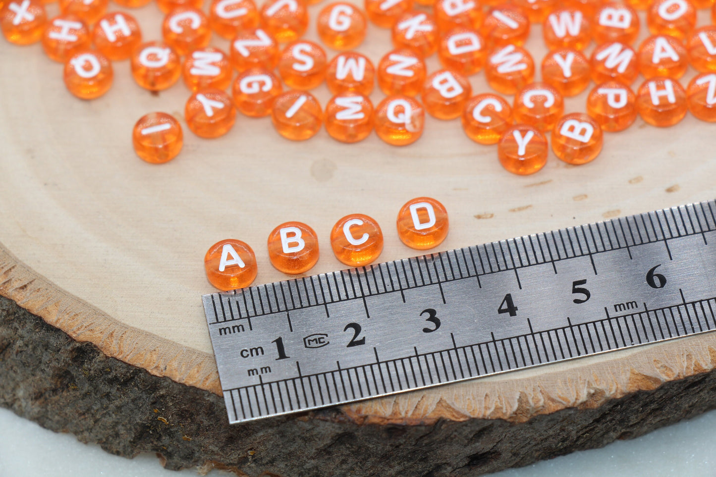 Orange Alphabet Letter Beads, Translucent Acrylic Orange Letters Beads, Round Acrylic Beads, Mix Letters Beads, Name Initial Beads 7mm #3161
