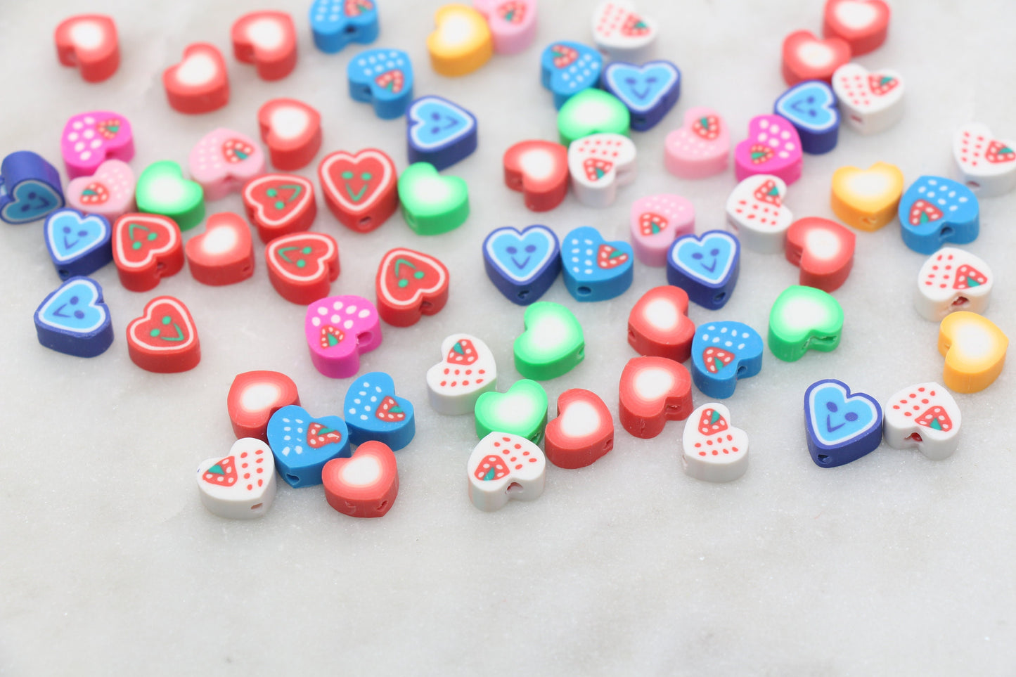 Mix Heart Polymer Clay Beads, Assorted Heart Shape Clay Round Beads, Loose Beads, Jewelry Beads, Beads for Bracelet #472
