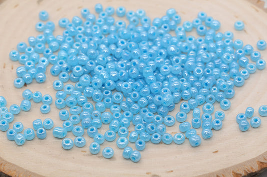 Creamy Glass Seed Beads, 4mm 6/0 Glass Round Seed Beads, Creamy Blue Seed Beads, Glossy Rocailles Beads, Beading Supplies #2068