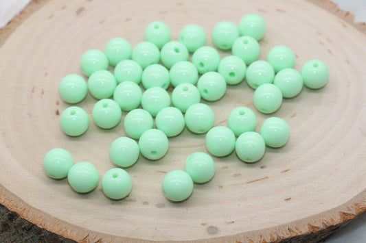 10mm Mint Green Gumball Beads, Round Acrylic Loose Beads, Bubblegum Beads, Chunky Beads, Bubble Gum Beads, Smooth Plastic Round Beads #1363