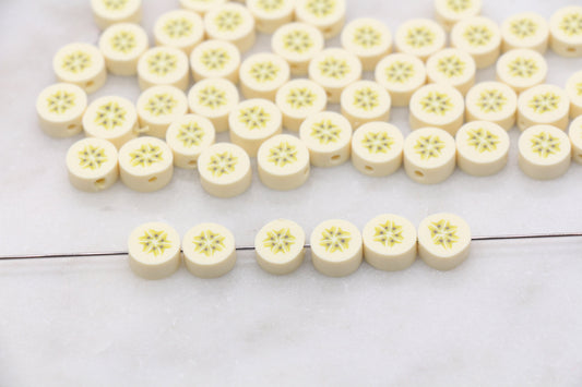 Banana Polymer Clay Beads, Sliced Banana Cane Beads, Faux Fruit Clay Beads, Jewelry Beads, Bracelet Beads, Loose Polymer Clay Beads #463