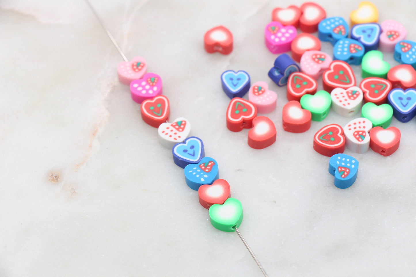Mix Heart Polymer Clay Beads, Assorted Heart Shape Clay Round Beads, Loose Beads, Jewelry Beads, Beads for Bracelet #472