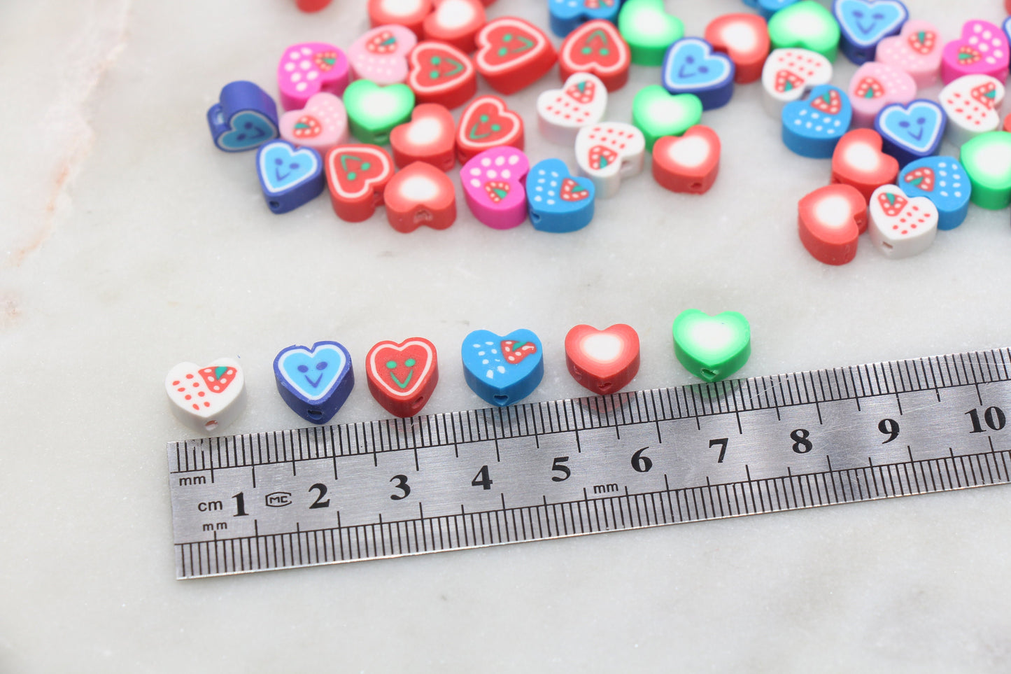 Mix Heart Polymer Clay Beads, Assorted Heart Shape Clay Round Beads, Loose Beads, Jewelry Beads, Beads for Bracelet #472
