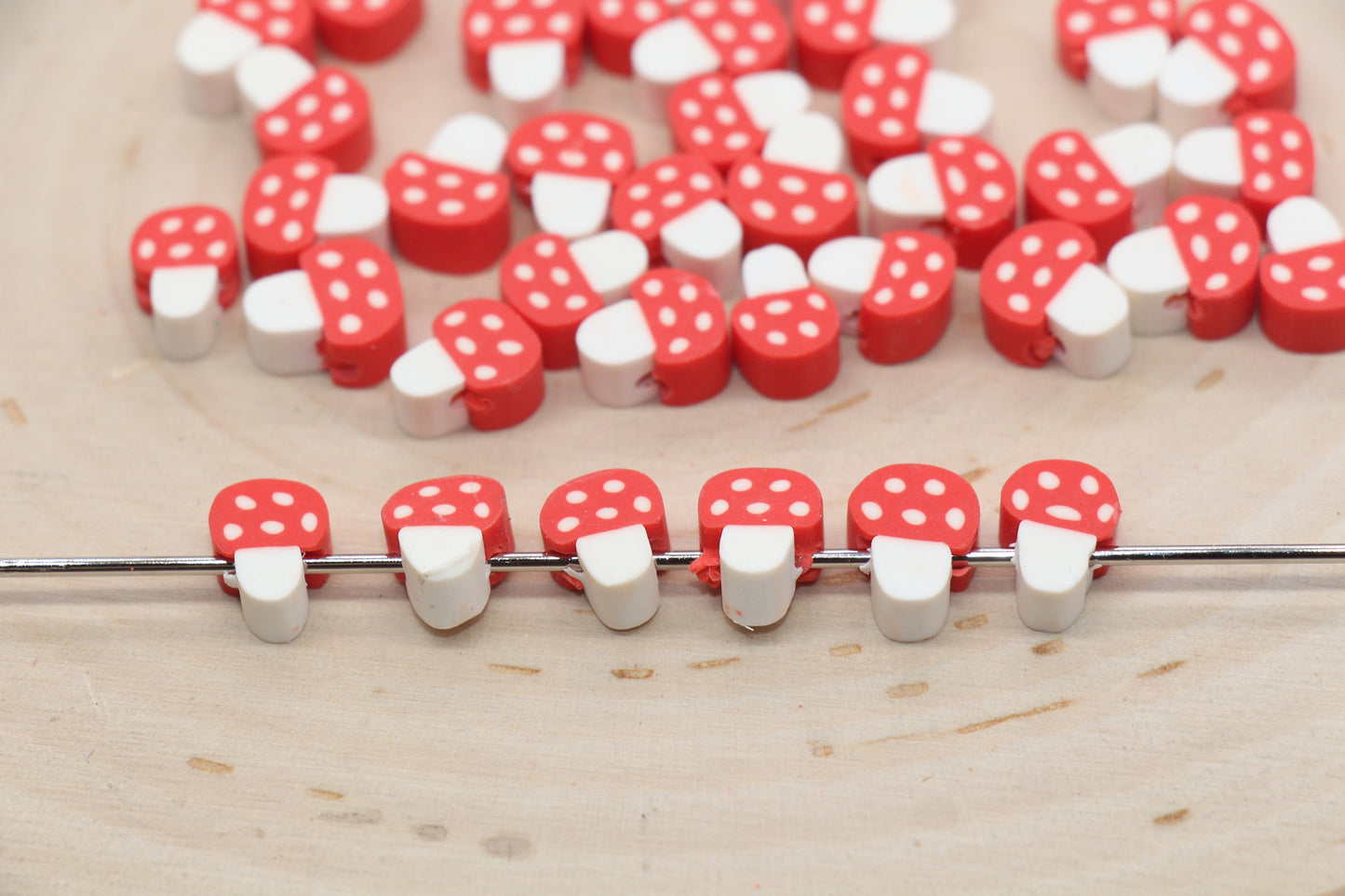 Red Mushroom Polymer Clay Beads, Kawaii Mushroom Clay Beads, Jewelry Beads, Beads for Bracelet #486