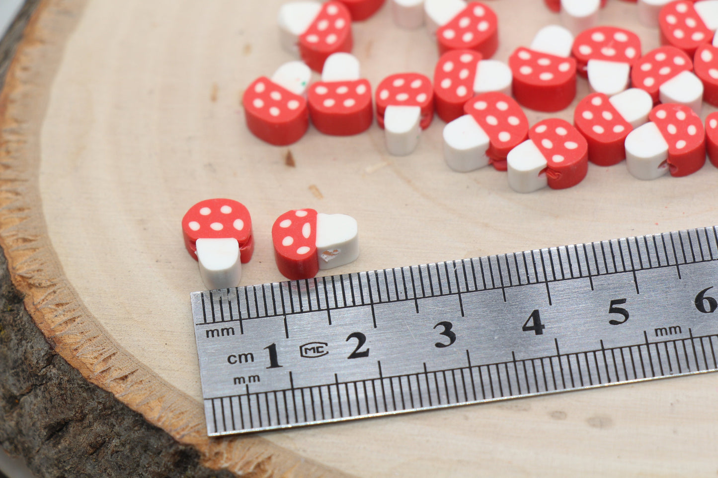 Red Mushroom Polymer Clay Beads, Kawaii Mushroom Clay Beads, Jewelry Beads, Beads for Bracelet #486