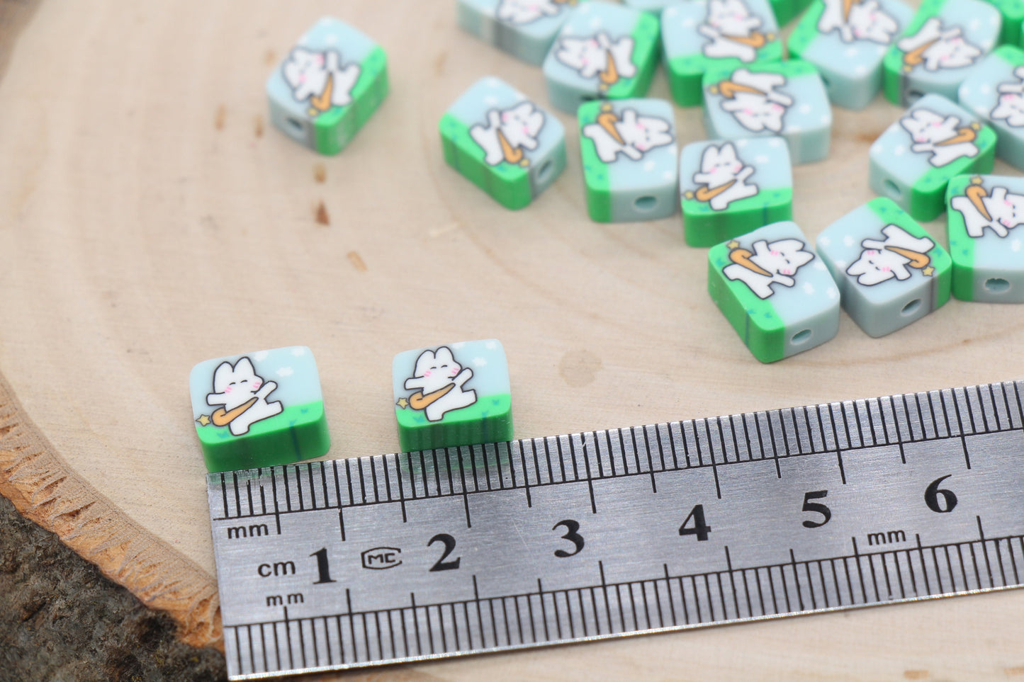 Bunny and Carrot Clay Beads, Easter Themed Polymer Clay Beads, Rabbit Clay Loose Beads, Bracelet Jewelry Beading Supplies #491