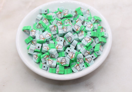 Bunny and Carrot Clay Beads, Easter Themed Polymer Clay Beads, Rabbit Clay Loose Beads, Bracelet Jewelry Beading Supplies #491