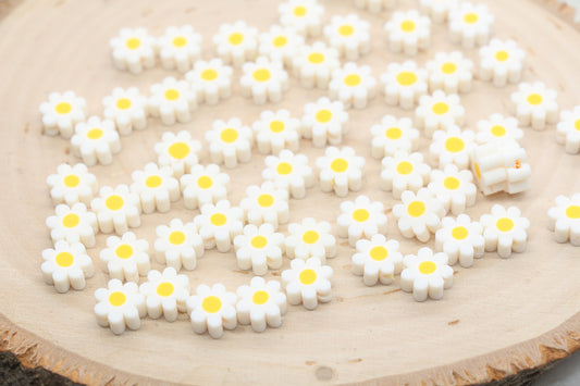 White Flower Polymer Clay Beads, Flower Shape Fimo Cane Beads, Bead for Bracelet #498